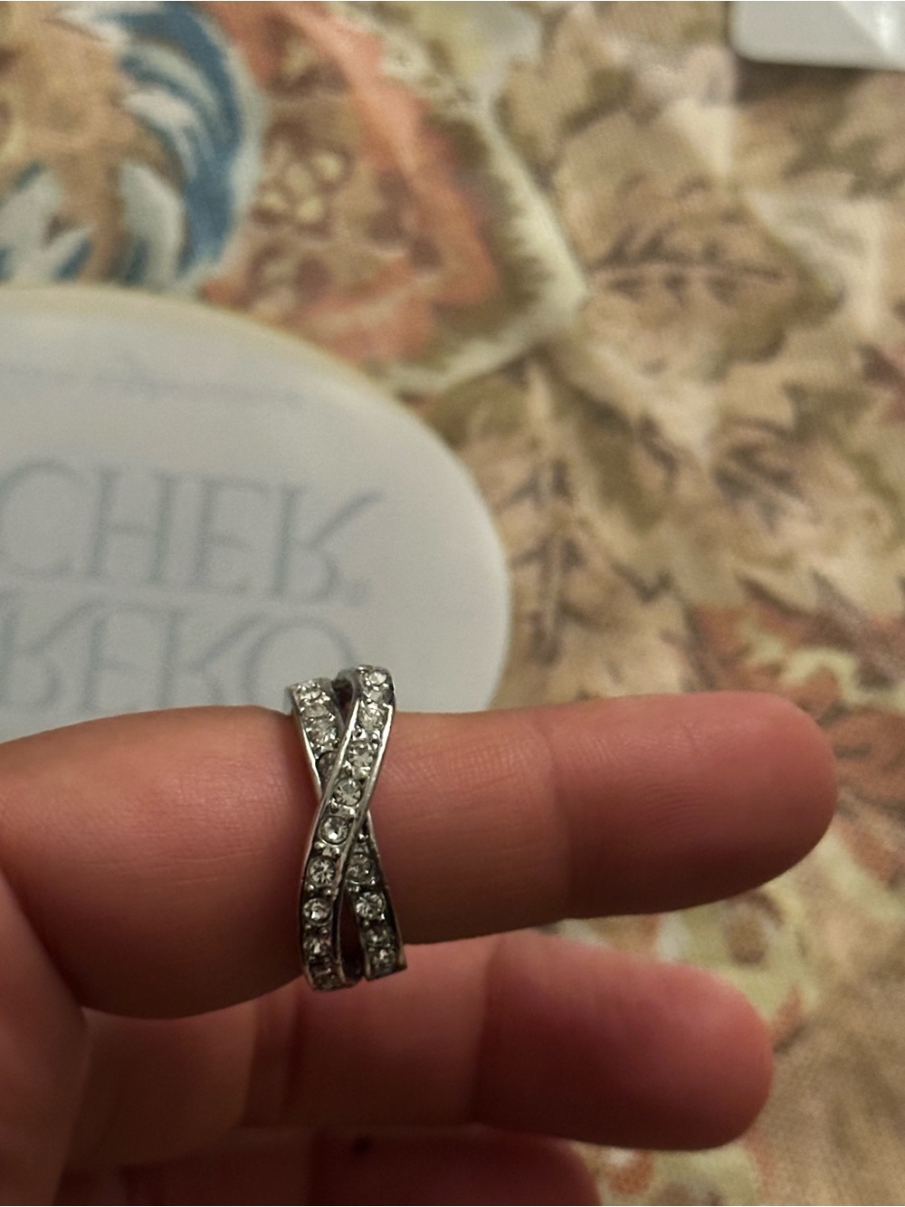 Crystal Crossover Women's Ring - Silver Tone